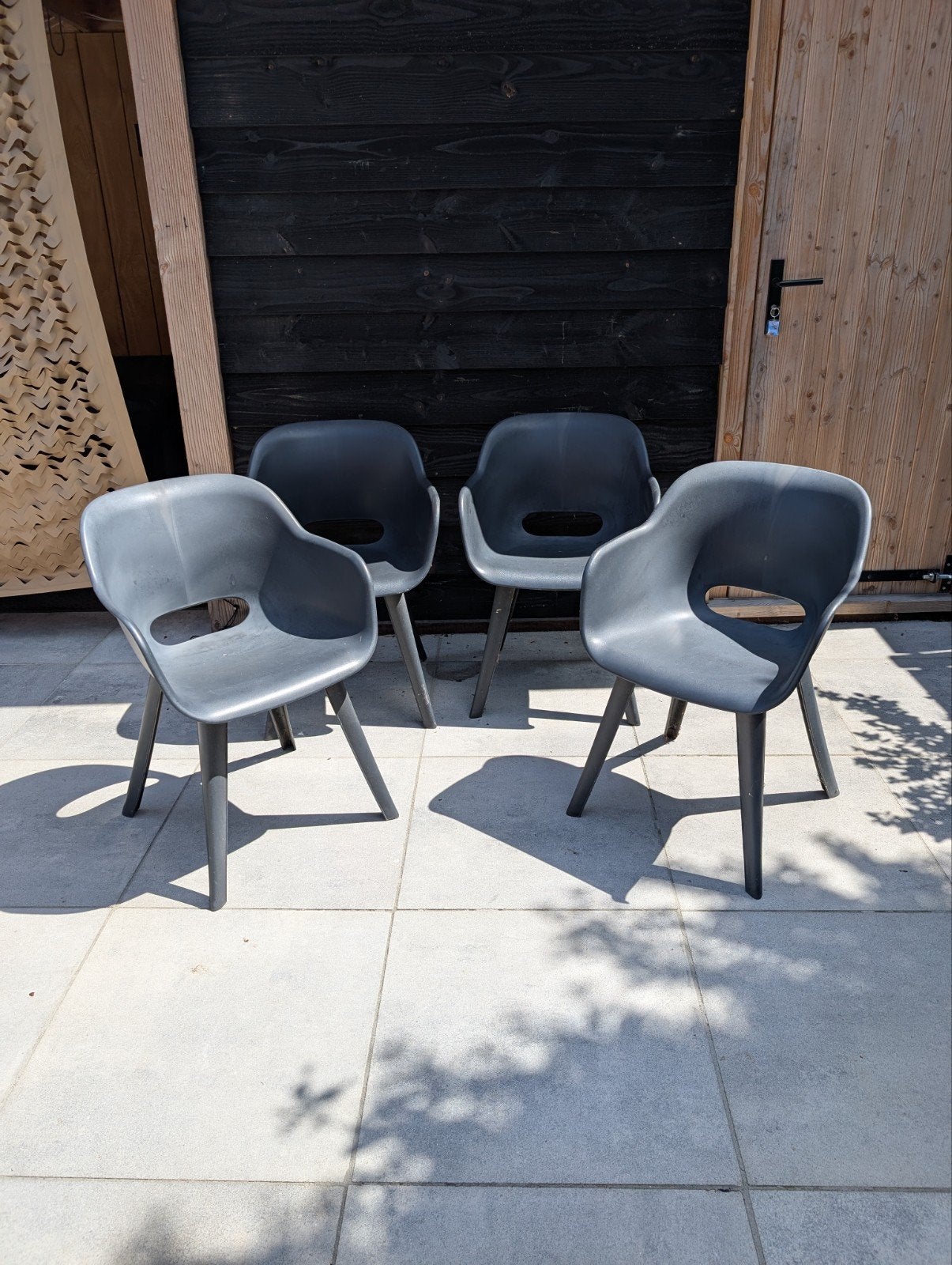 4 antraciet tuin stoelen, Tuin en Terras, Ophalen, Gebruikt, Kunststof