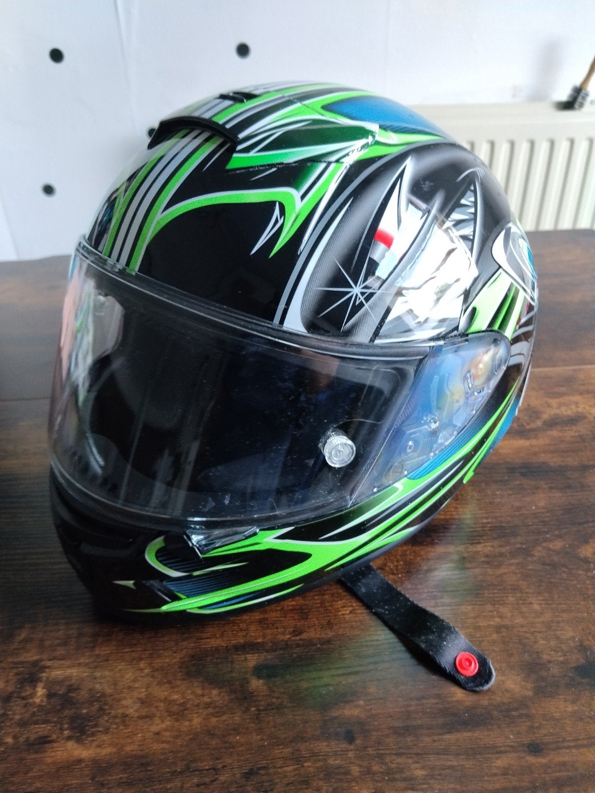 Motorhelm integraalhelm zwart groen maat M, M, Heren, Integraalhelm, Tweedehands
