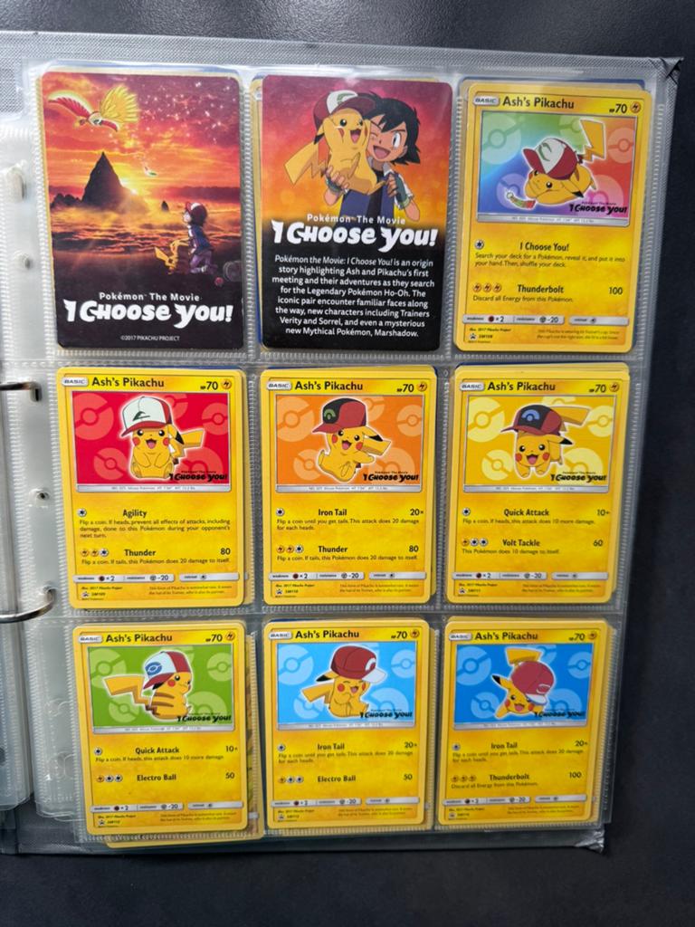 Complete set Ash’s Pikachu. Pokemon the movie, I choose you!, Ophalen of Verzenden, Zo goed als nieuw, Meerdere kaarten