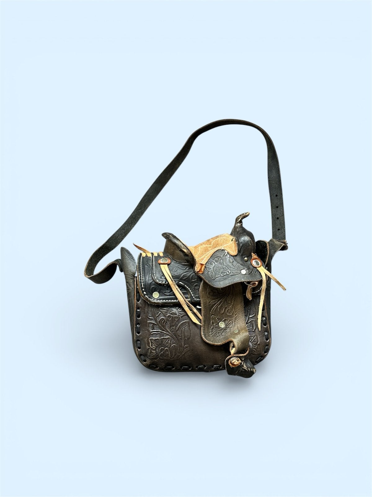 Vintage zadeltas paarden jaren 60 handgemaakt tas paard, Ophalen of Verzenden, Gebruikt, Bruin, Overige typen