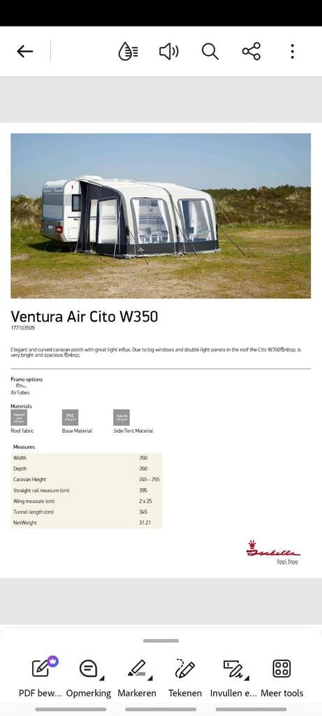 ISABELLA: Ventura Air Cito W350, Caravans en Kamperen, Ophalen, Nieuw, Tot en met 4