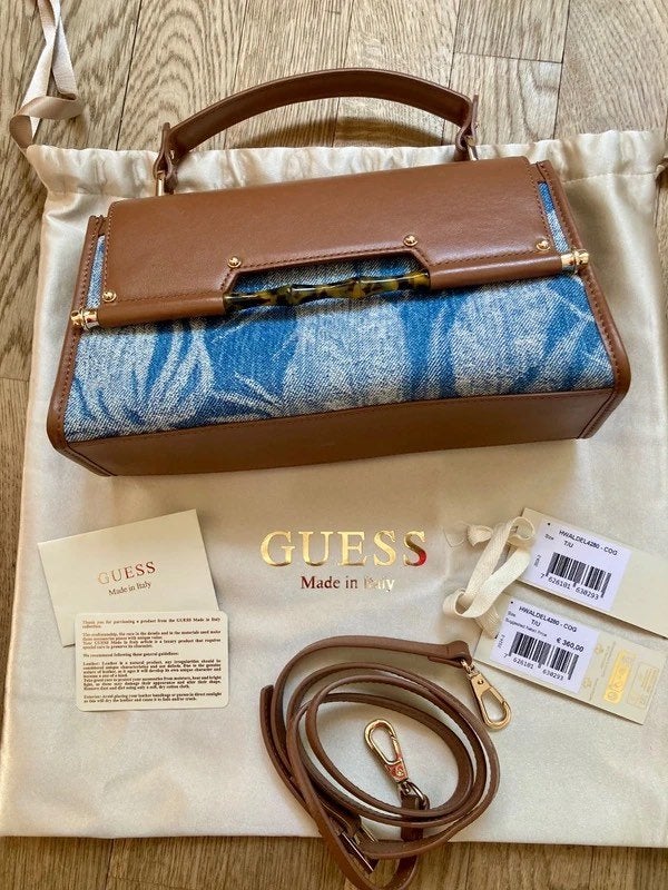 NIEUW Guess denim cognac tas + prijskaartje/dustbag etc., Overige kleuren, Verzenden, Schoudertasje, Nieuw