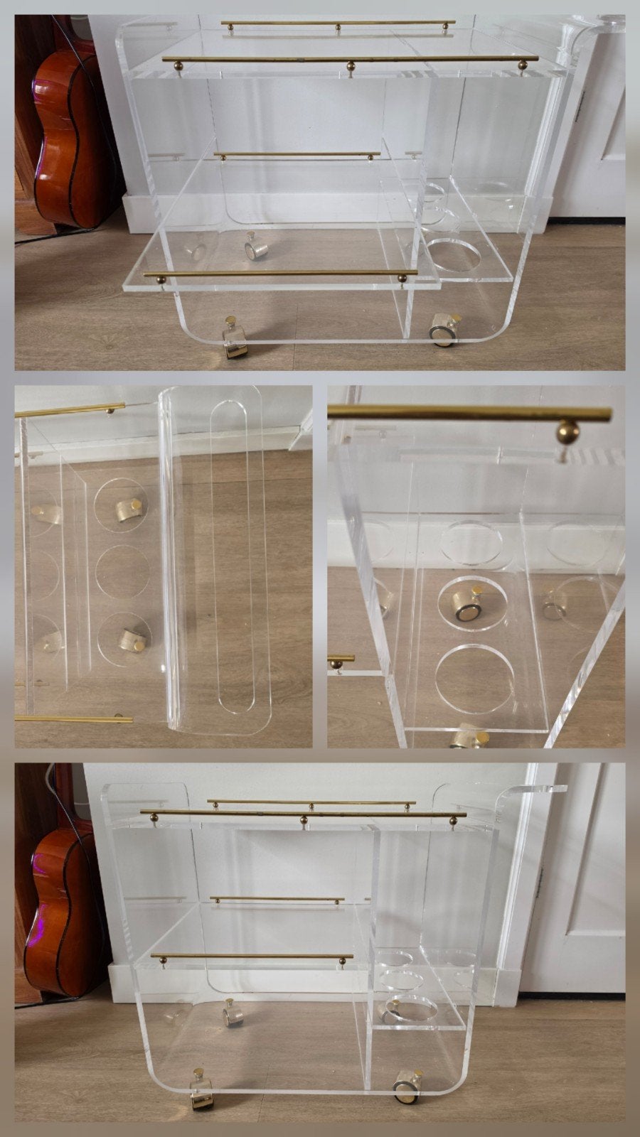 Vintage Space-age plexiglas bar/ trolley, Ophalen, 60 cm of meer, Rechthoekig, Minder dan 55 cm