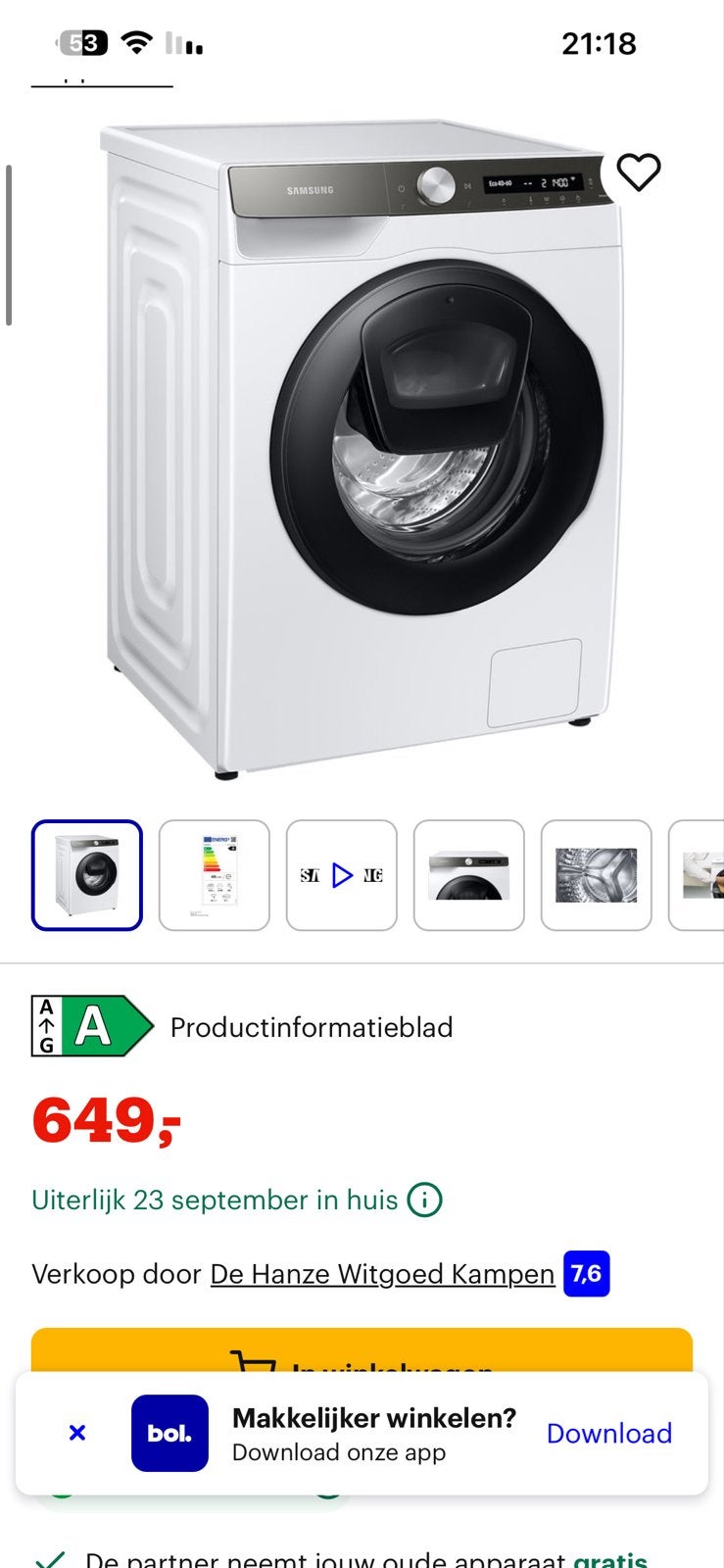 Samsung Wasmachine - Zo goed als nieuw, Witgoed en Apparatuur, Ophalen, 1200 tot 1600 toeren, 8 tot 10 kg, Zo goed als nieuw