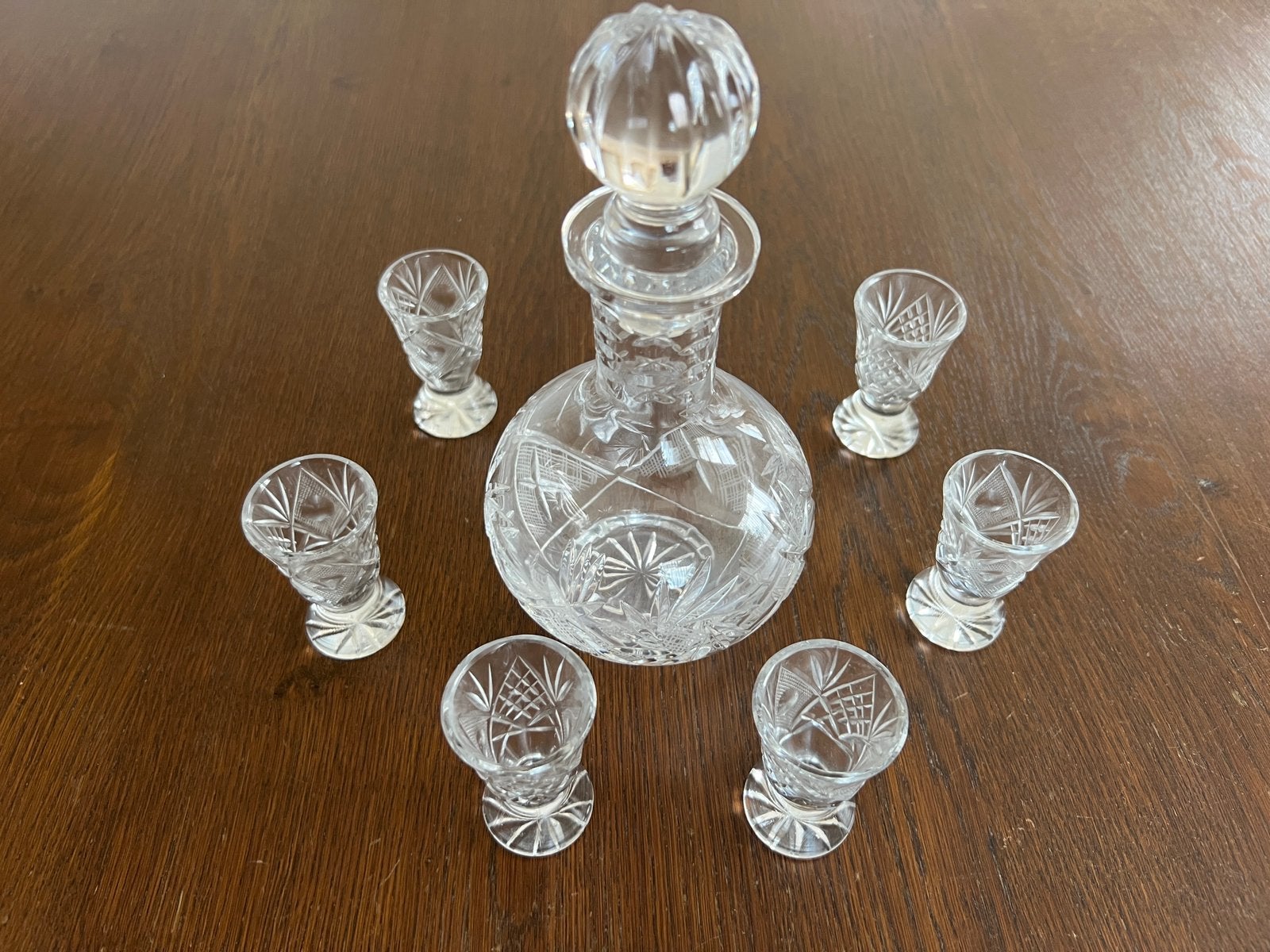 Vintage kristallen karafset met 6 likeurglazen, Ophalen