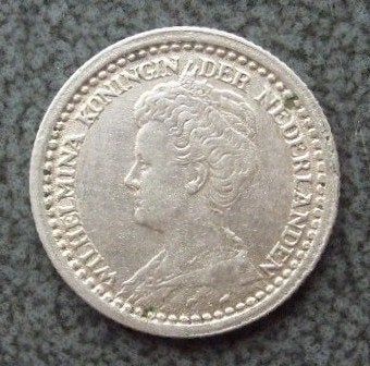 Zilveren dubbeltje - 10 cent 1919., Verzenden, Zilver, 10 cent, Koningin Wilhelmina