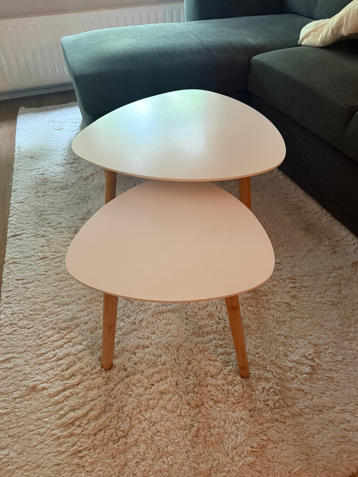 Set van 2 salontafels wit/hout, Ophalen, Gebruikt, 50 tot 100 cm, Overige vormen