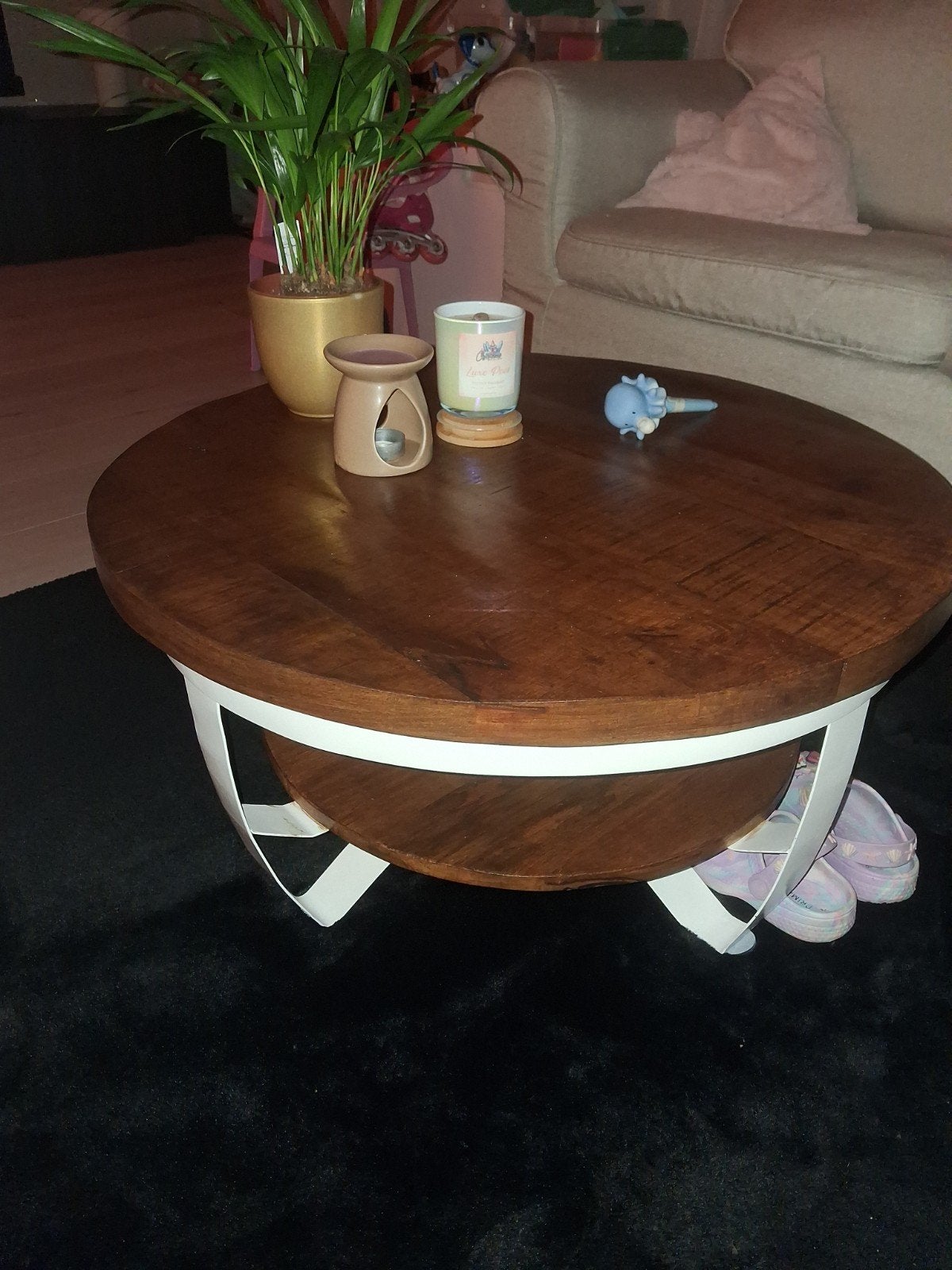 mango hout salontafel rond, Gebruikt, 50 tot 100 cm, Rond, Industrieel, Modern