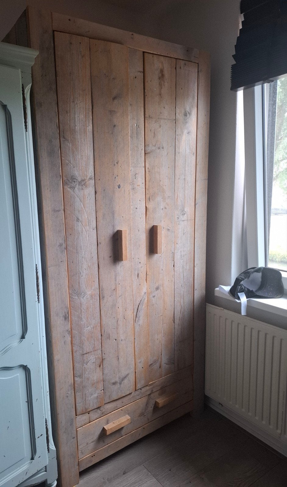 steiger houten kledingkast met lade, Ophalen, Gebruikt, Met lade(s), Landelijk, Rustiek