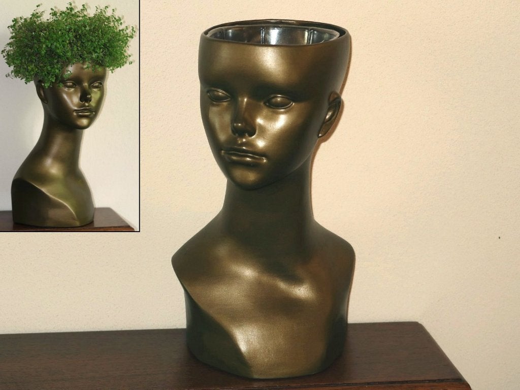 uníek bronskleurig borstbeeld Bloempot, head planter Sierpot, Ophalen of Verzenden, Nieuw