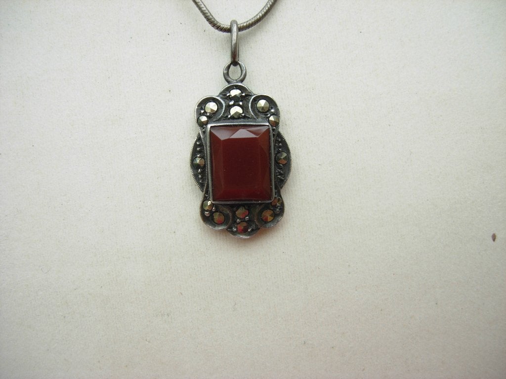 ZILVEREN KETTING MET HANGER,CARNEOOL, Sieraden, Tassen en Uiterlijk, Verzenden, Zilver, Hanger, Met edelsteen
