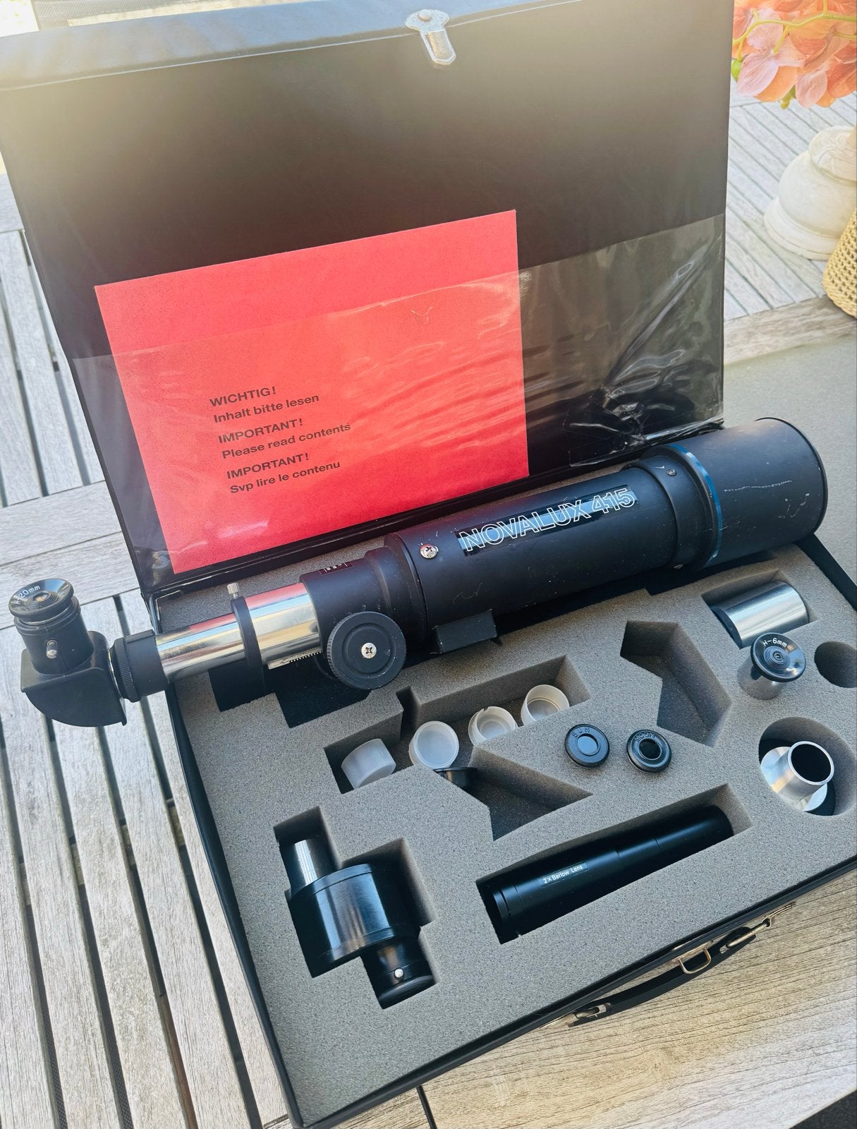 Novalux zonnefilter telescoop met access en koffer, Gebruikt, Lenzentelescoop (refractor), Met statief, Ophalen of Verzenden