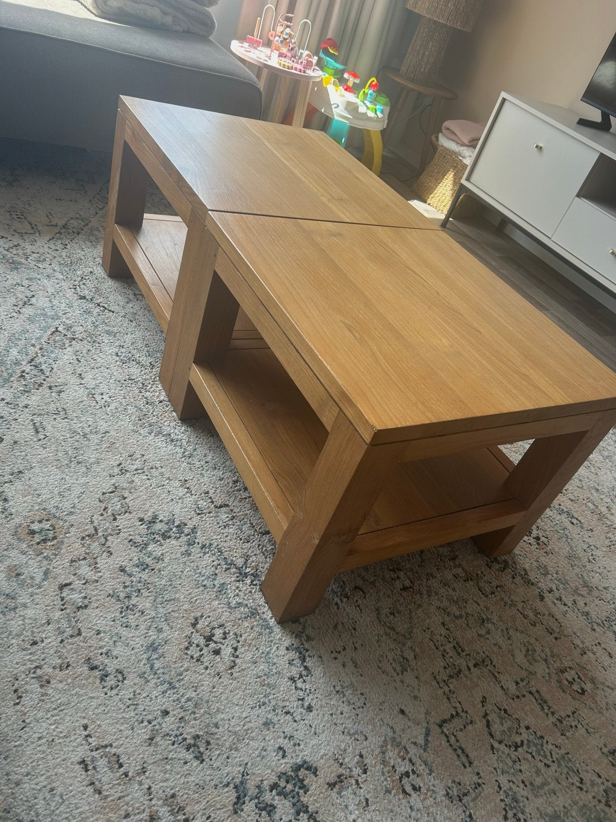 Set van 2 stevige houten salontafels met onderblad, Ophalen, Minder dan 50 cm, Gebruikt, 50 tot 100 cm