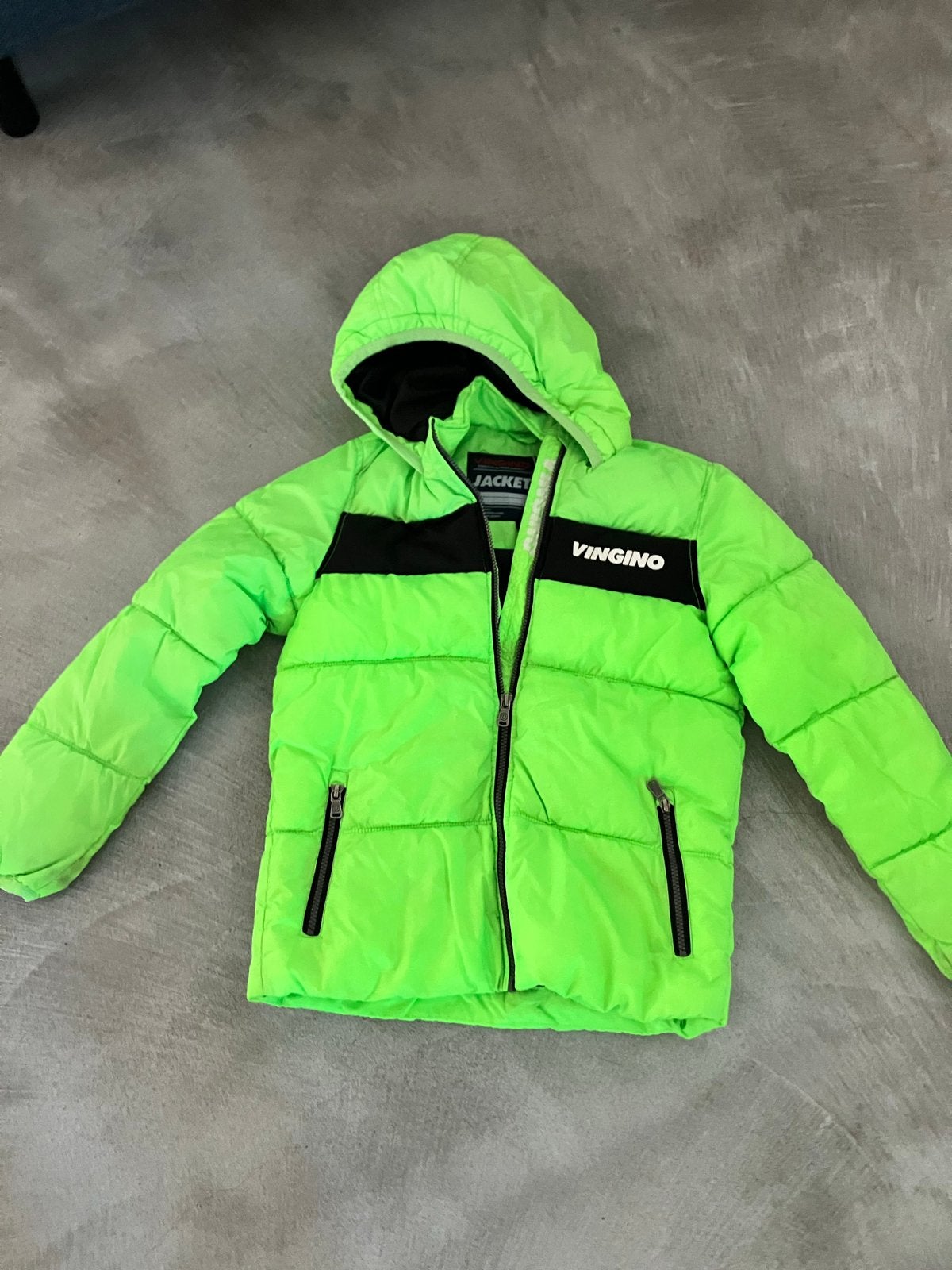 Vingino Neon Groene Winterjas Maat 12 (152), Ophalen of Verzenden, Gebruikt, Jongen of Meisje, Jas