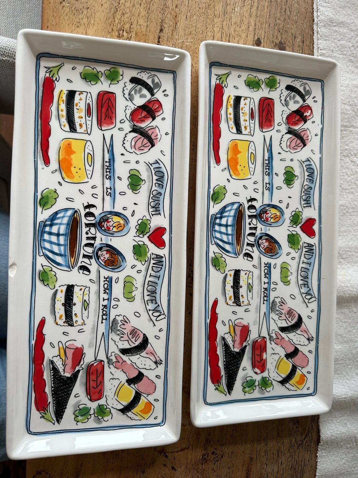 2 Blond Amsterdam Sushi serveerborden (34x14cm), Huis en Inrichting, Keuken | Servies, Ophalen, Gebruikt, Keramiek, Bord(en)