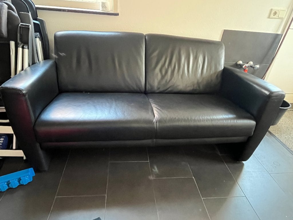Zwart leren bankje, Ophalen, Gebruikt, Minder dan 75 cm, 150 tot 200 cm