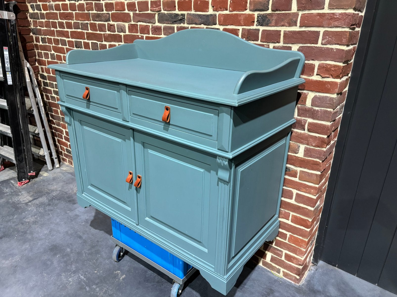 Grenen commode kast groen vintage lederen grepen baby lades, Ophalen, 50 tot 70 cm, 90 tot 105 cm, 100 cm of meer