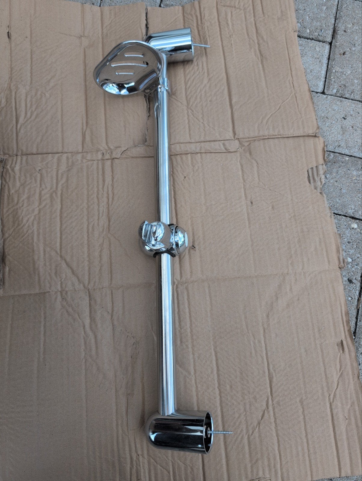 Verchroomde douchestang met zeephouder, Huis en Inrichting, Ophalen of Verzenden, Gebruikt, Zilver, Douche-accessoire