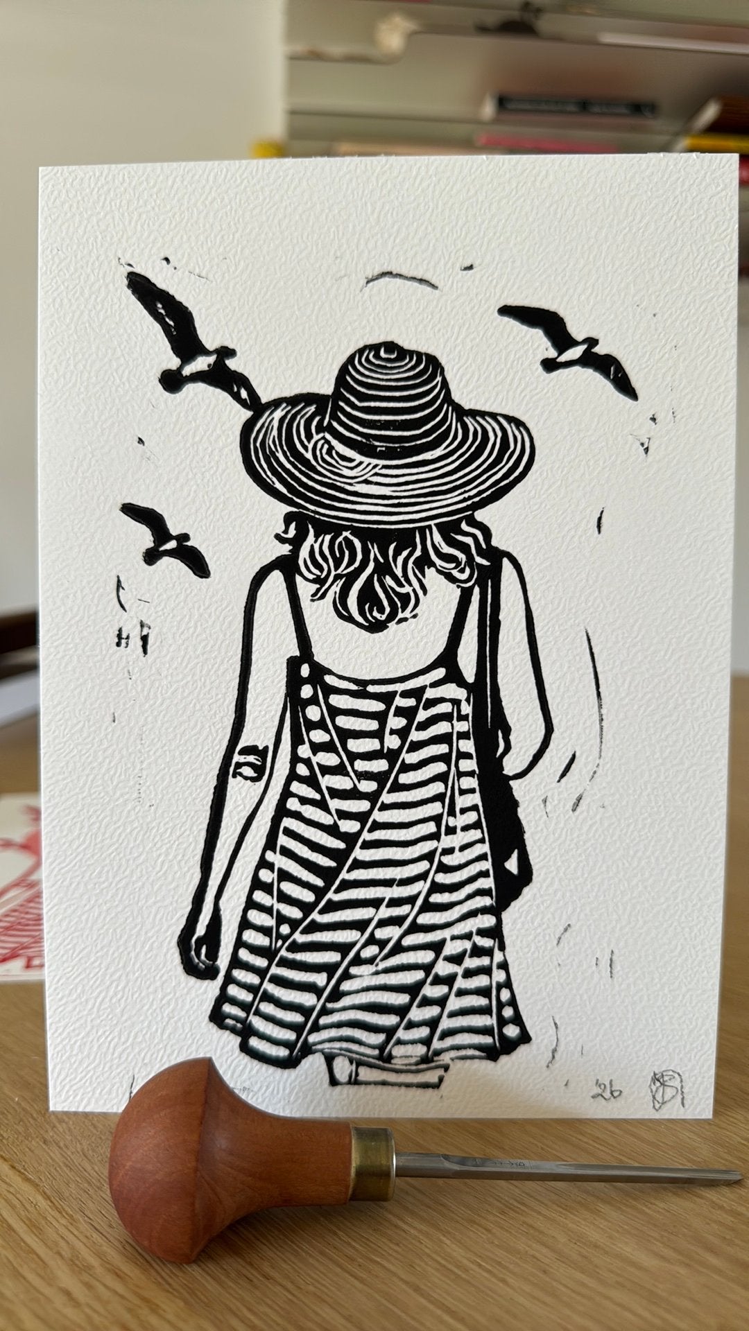 Lino afdruk zwart wit Summertime ️, Ophalen of Verzenden