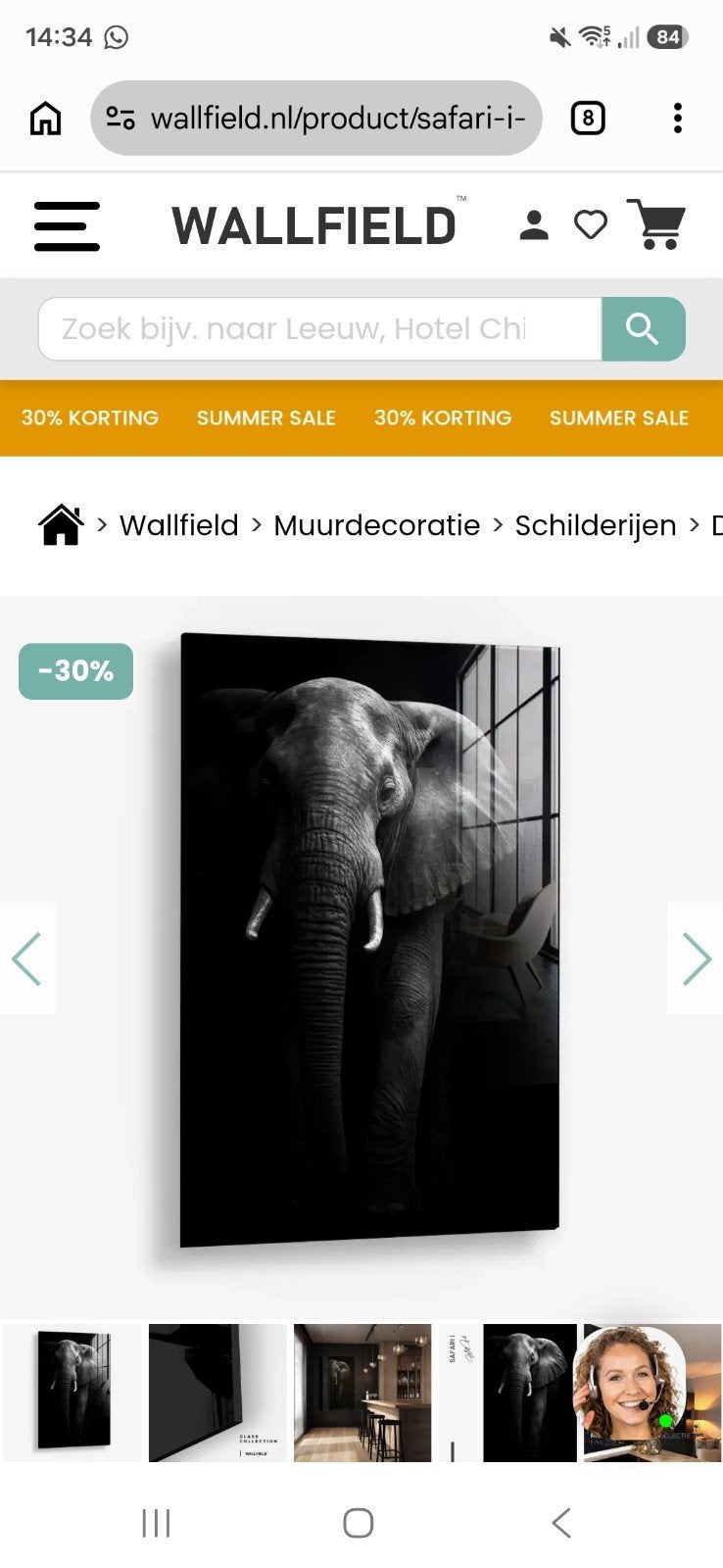 Wallfield Schilderij Olifant - 60x90 cm, Ophalen, 50 – 75, Nieuw, Schilderij