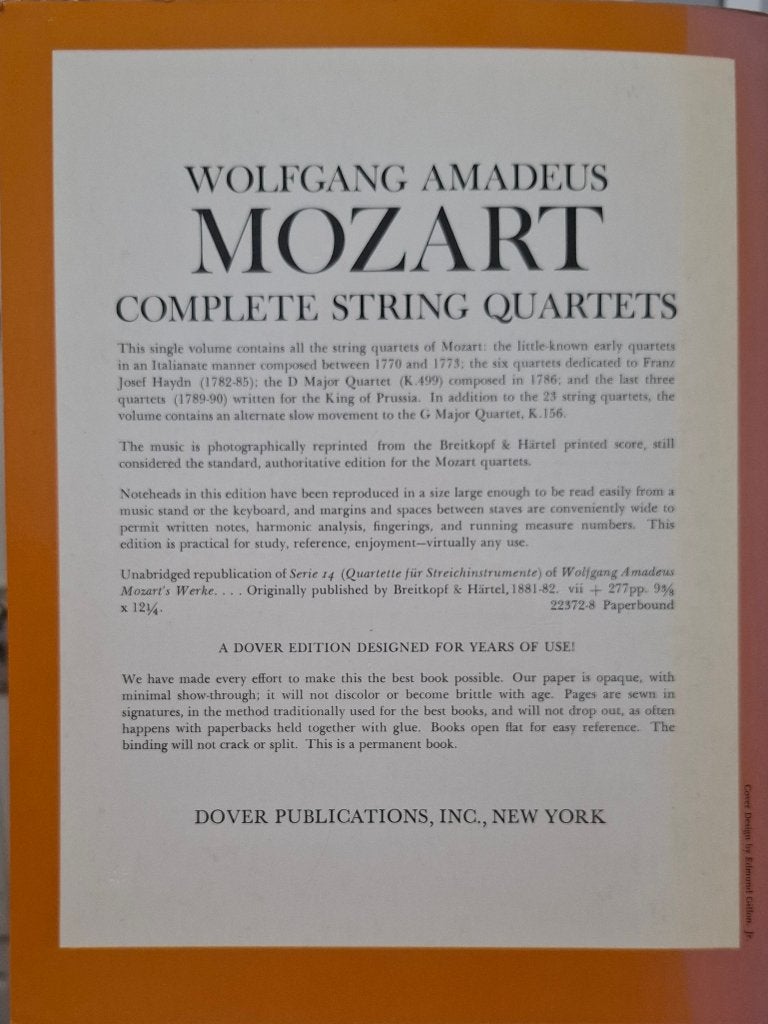 MOZART Complete String Quartets - Dover Edition, Muziek en Instrumenten, Gebruikt, Ophalen of Verzenden, Artiest of Componist