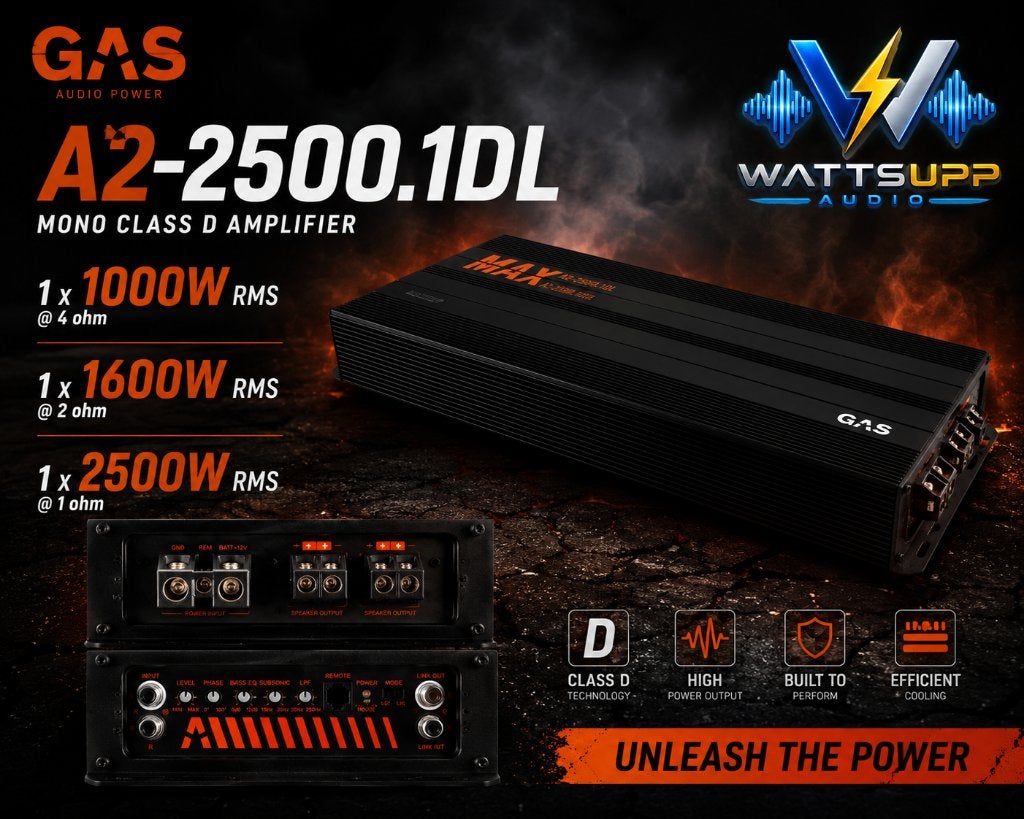 GAS Audio Power A2-2500.1DL Monolok versterker 2500WRMS, Auto diversen, Info@optimount.nl, Nieuw, Ophalen of Verzenden, Anholtseweg 48A 7091 HB DINXPERLO