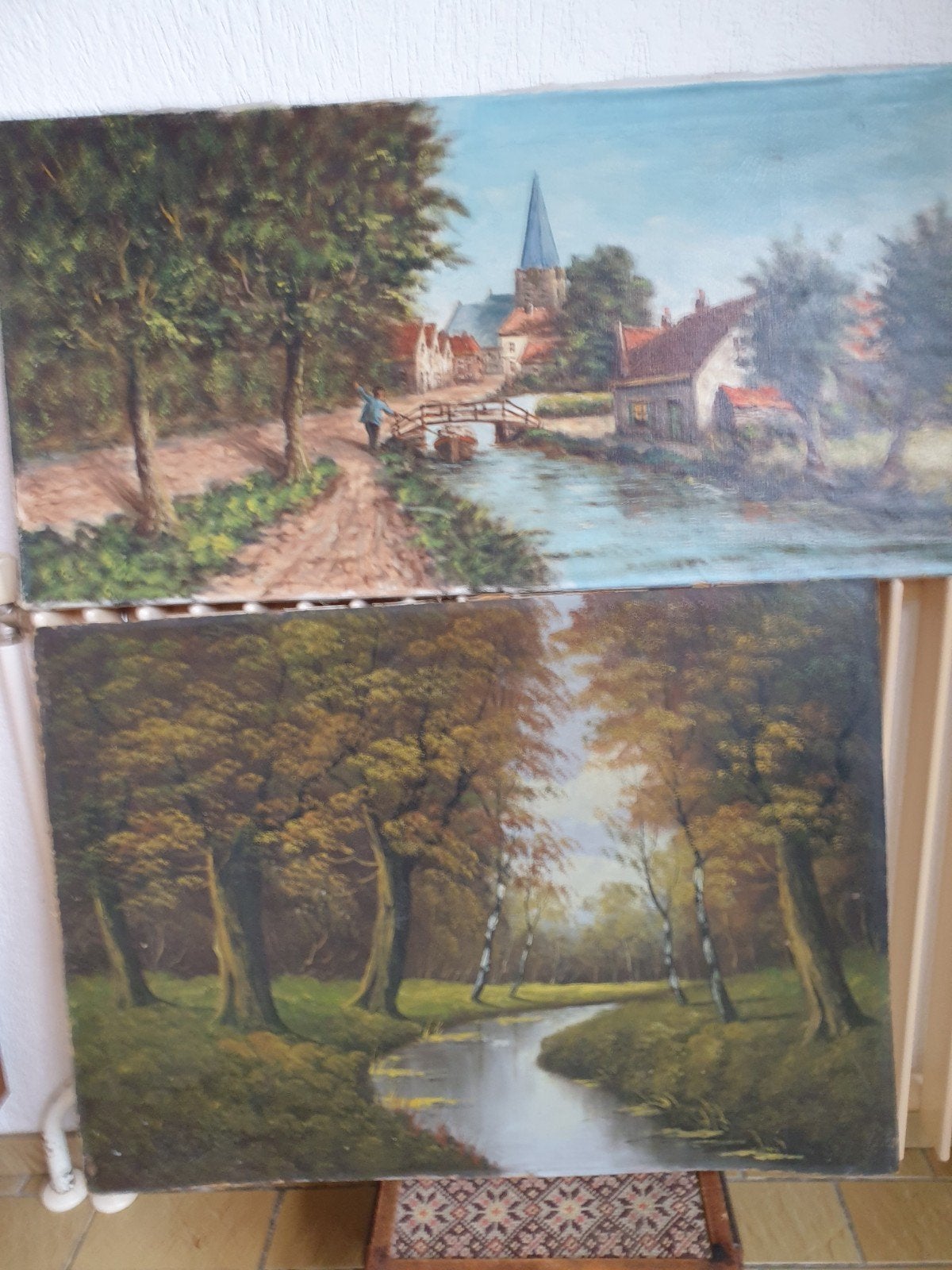 2 oude olieverf schilderijen. ( Zoldervonds. )zonder lijst., Ophalen