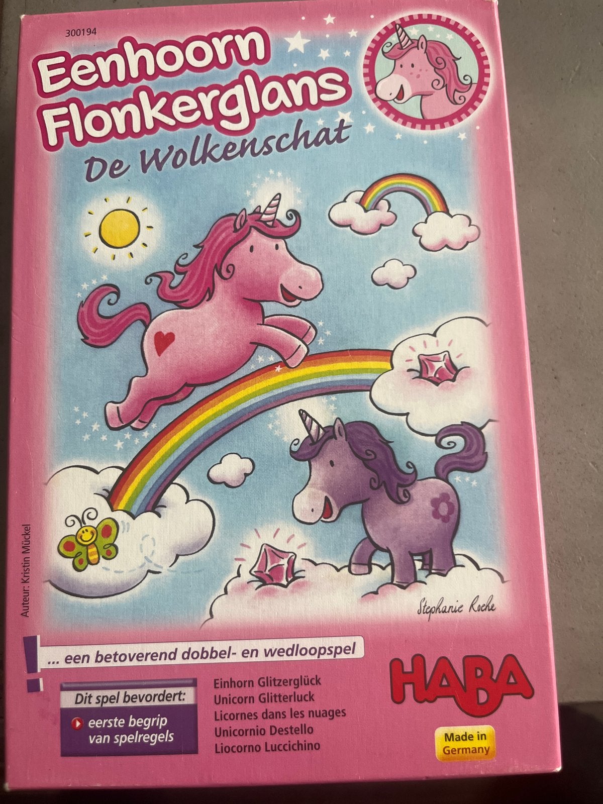 Eenhoorn Flonkerglans De Wolkenschatz HABA dobbel- en wedloo, Een of twee spelers, Ophalen, Gebruikt