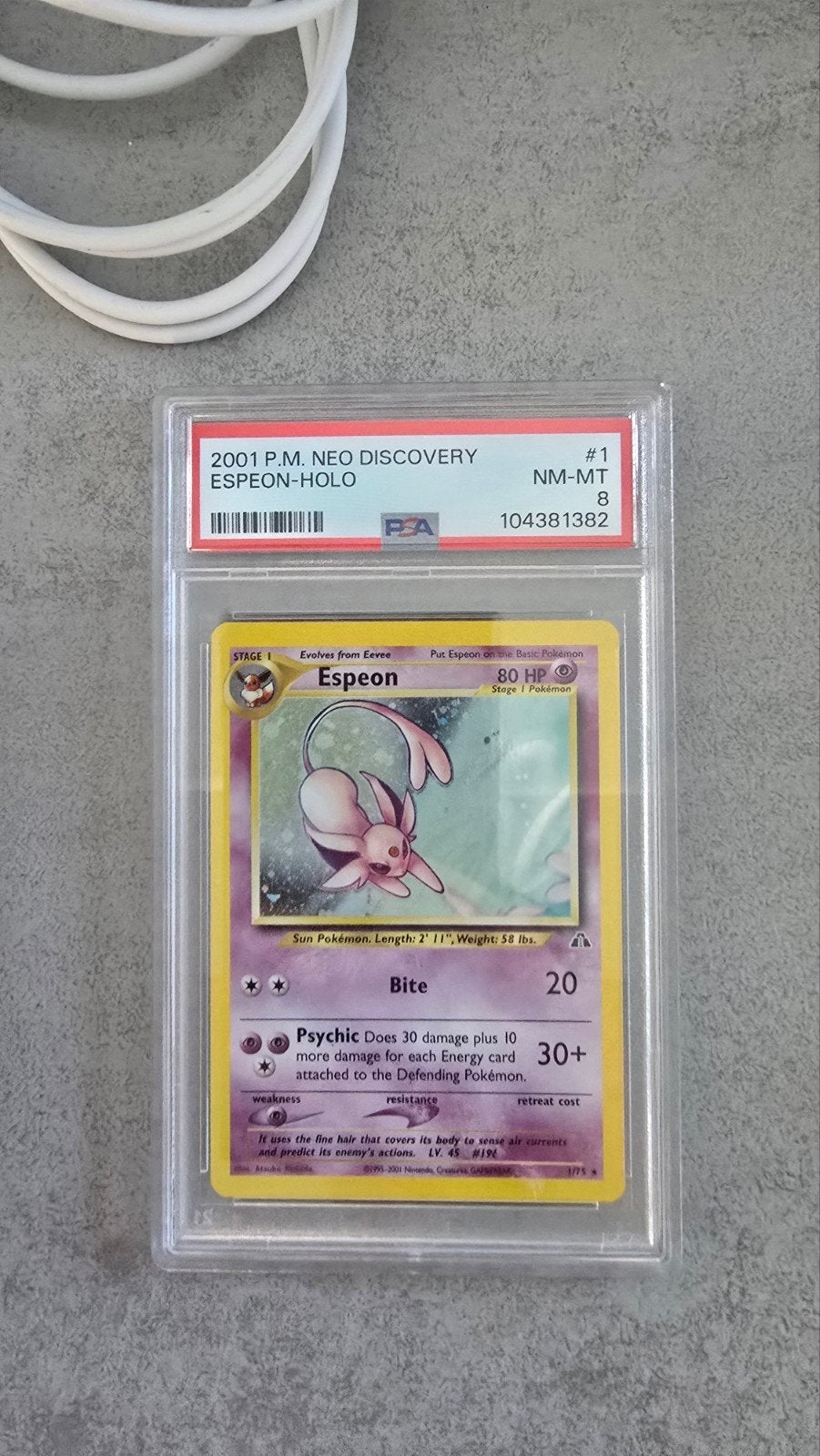 Espeon Holo Neo Discovery PSA 8 NM-MT Pokémon Kaart, Verzenden, Zo goed als nieuw, Losse kaart, Foil