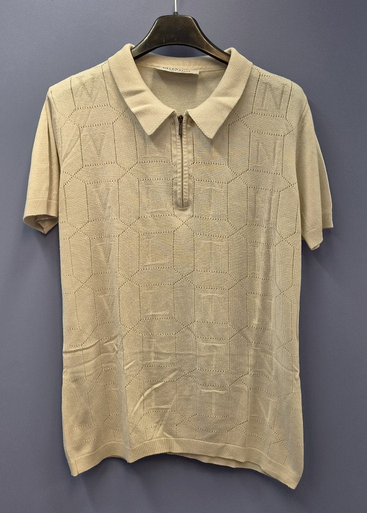 Valentino Made in Italy luxe knit polo beige top mt 40 51296, Maat 38/40 (M), Valentino, ., Beige