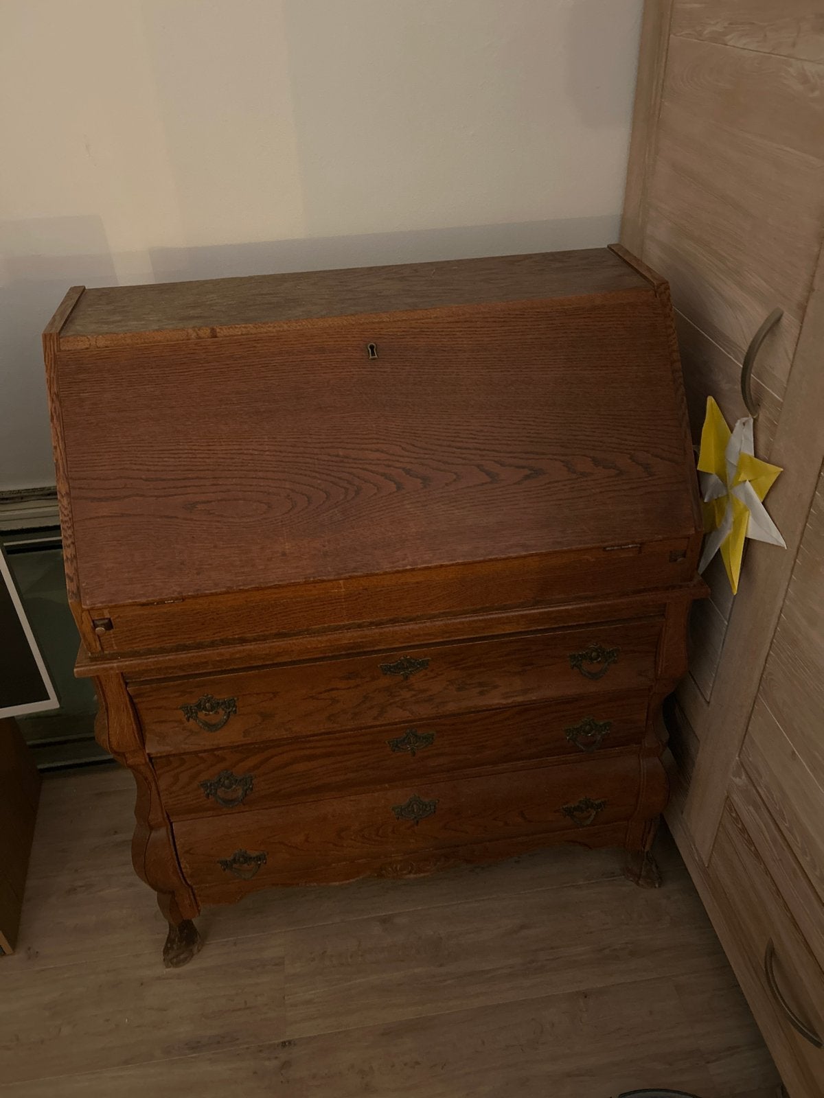 Antiek eikenhouten secretaire met ladeblok, Ophalen