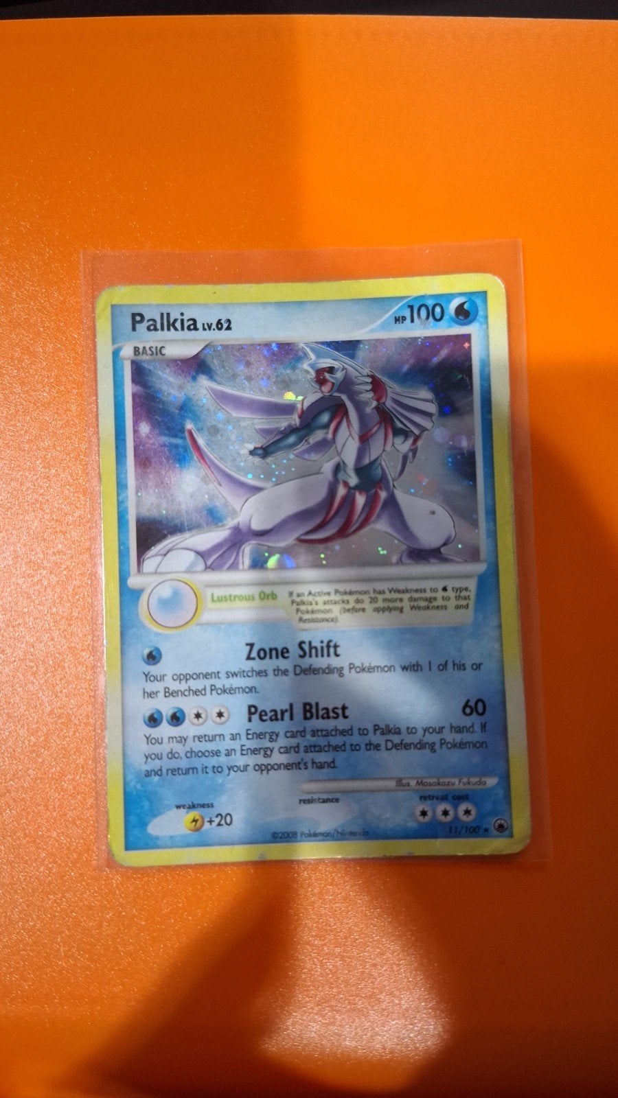 Palkia, Pokemon, 11/100, Majestic Dawn, Verzenden, Zo goed als nieuw, Losse kaart, Foil