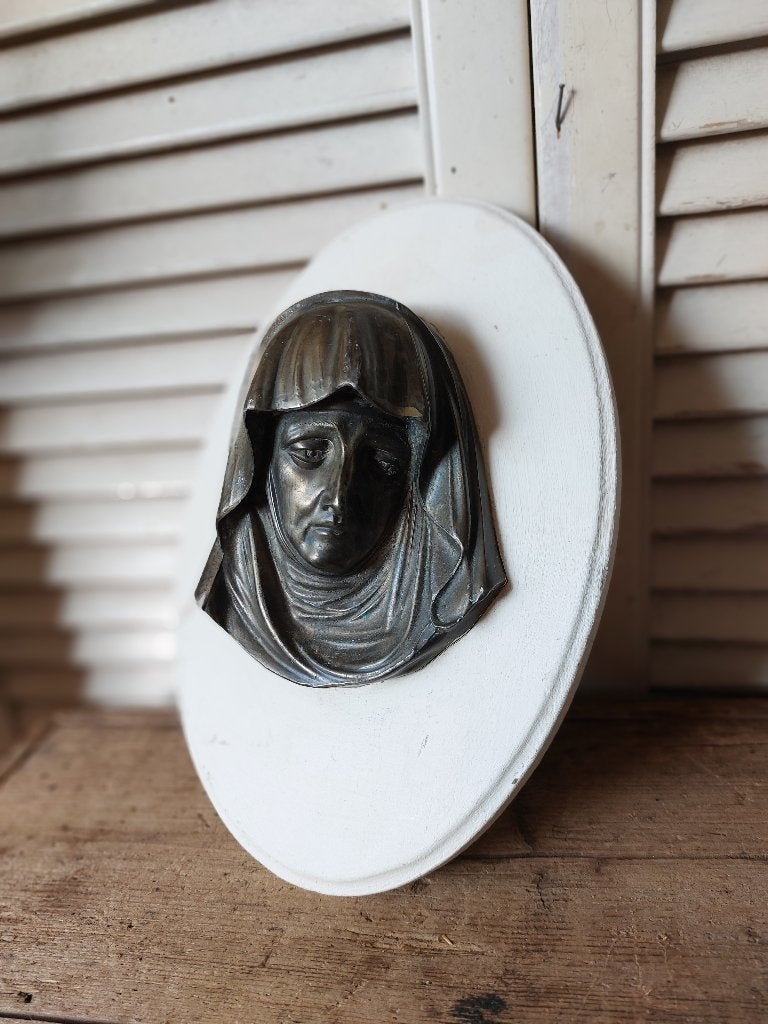 oud brocante maria beeldje of afbeelding in brons, Ophalen of Verzenden