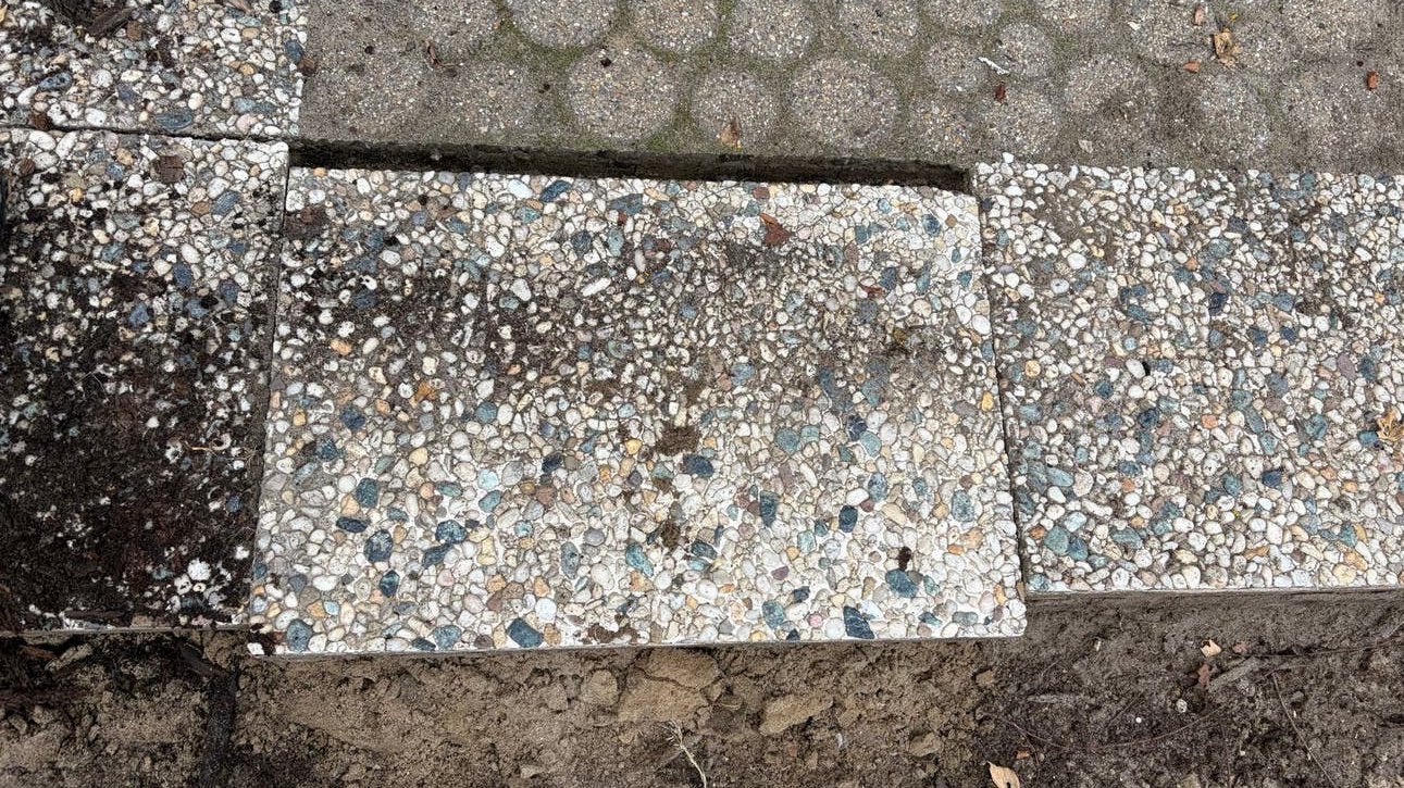 Gebruikte terrastegels van grindbeton 60X40X5cm, Ophalen, Gebruikt, 10 m² of meer, Beton