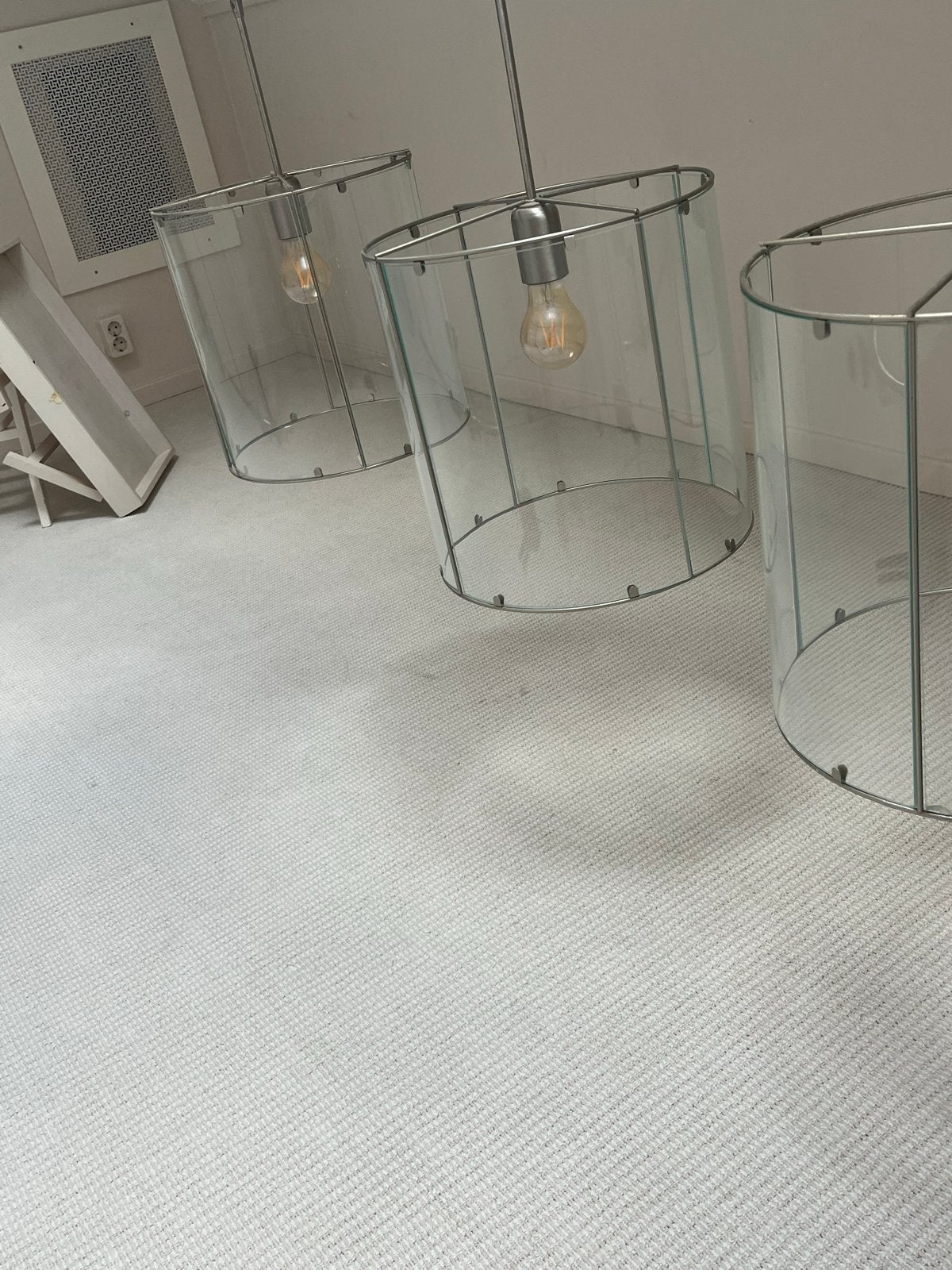 Set van 4 glazen hanglampen - 1 met te vervangen glas, Ophalen, Gebruikt, Glas, E27 (groot)