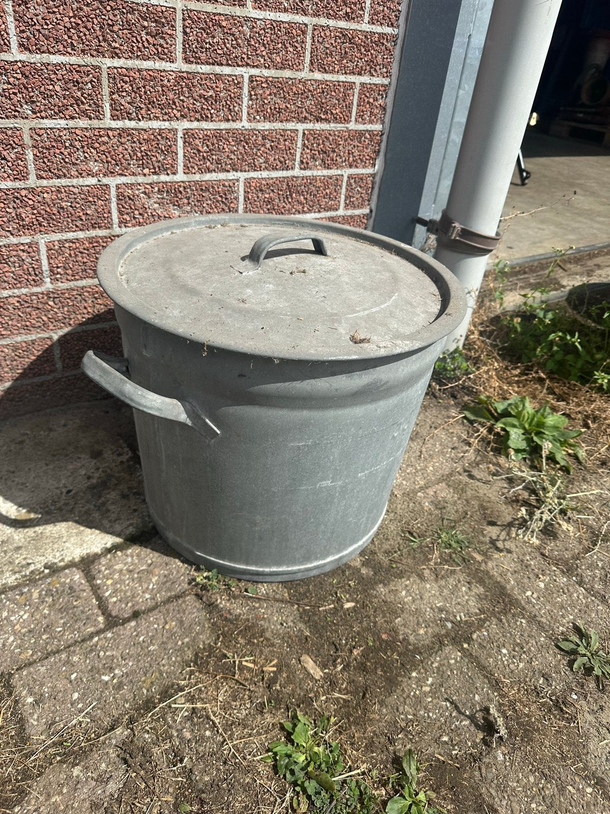 Grote gegalvaniseerde emmer met deksel - Vintage, Ophalen