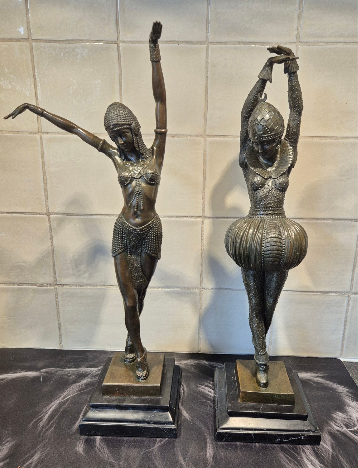 Art Deco Bronzen Beelden D.H chiparus jennifer (2 stuks), Ophalen, Art deco, Brons, 20 - 50 cm
