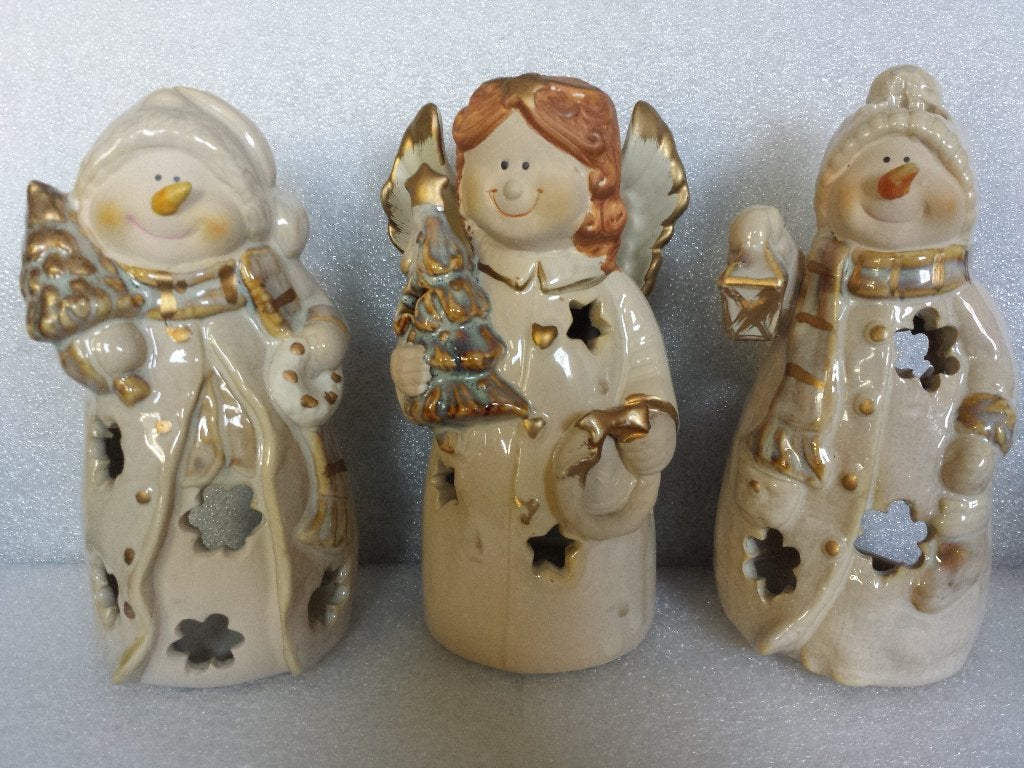 Set Keramiek BEELDJES voor KERST <> 1 Engel en 2 x Sneeuwpop, Antiek en Kunst, Ophalen of Verzenden