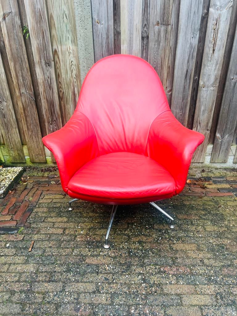 Vintage retro rode design stoel | fauteuil van Topform, Ophalen of Verzenden, Zo goed als nieuw, 75 tot 100 cm, 50 tot 75 cm