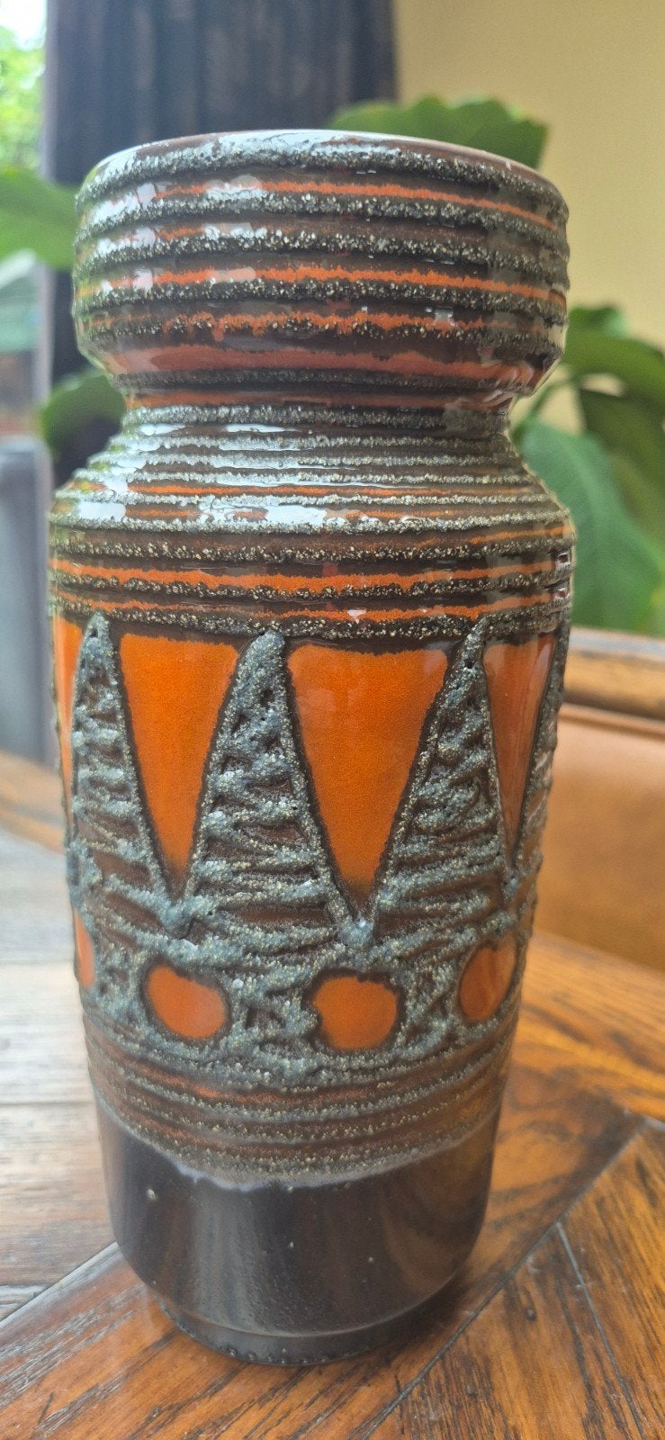 Vintage Fat Lava Vaas - Oranje/Zwart - Jaren '60/'70, Antiek en Kunst, Ophalen of Verzenden