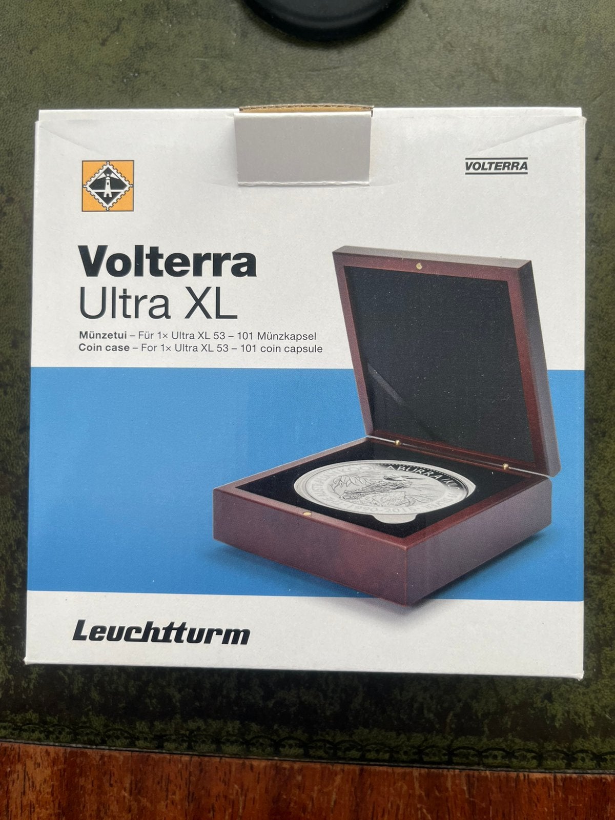 Leuchtturm Luxe houten box voor 1 kilo munten., Ophalen of Verzenden, Zilver
