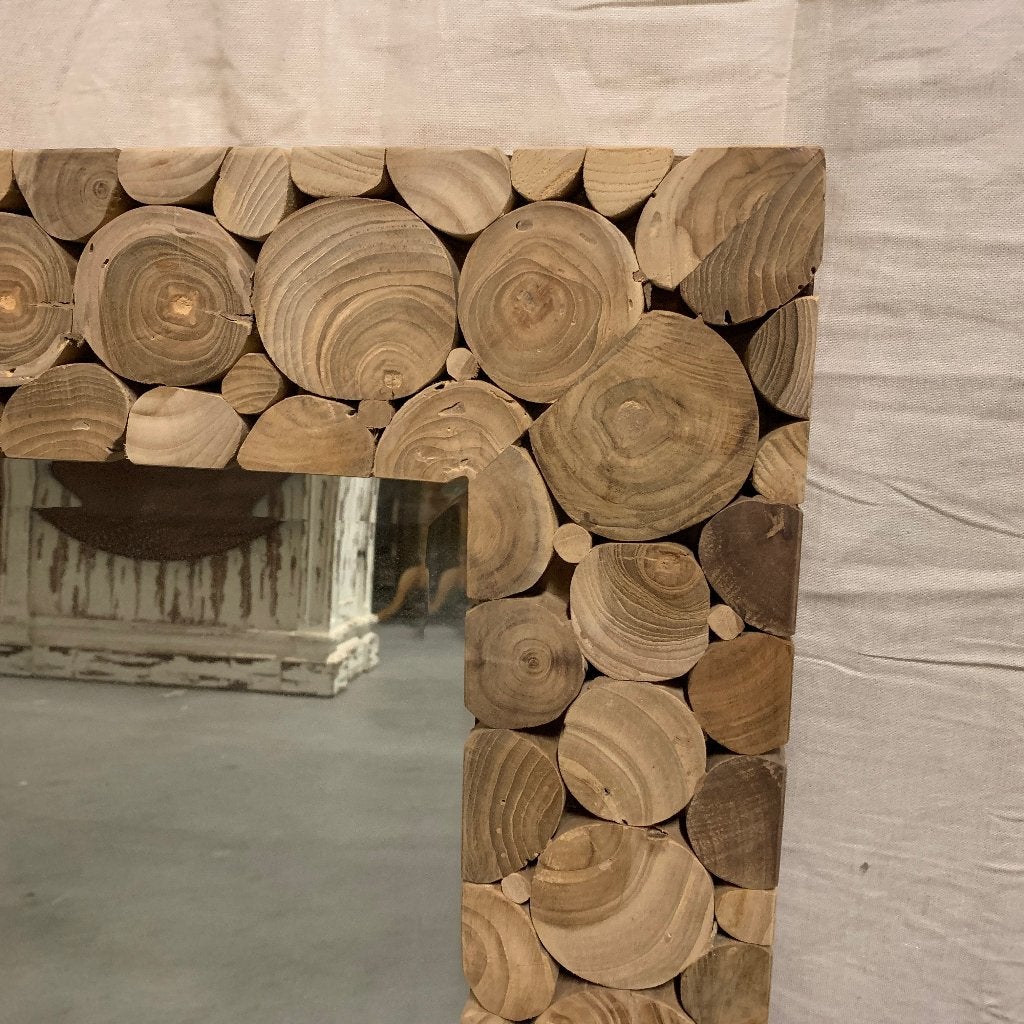 houten spiegel met teak lijst - 70 x 70 cm - Gratis bezorgd, Huis en Inrichting, Woonaccessoires | Spiegels, TTM Wonen, Meubels – (Perzische) Tapijten en Woonaccessoires
