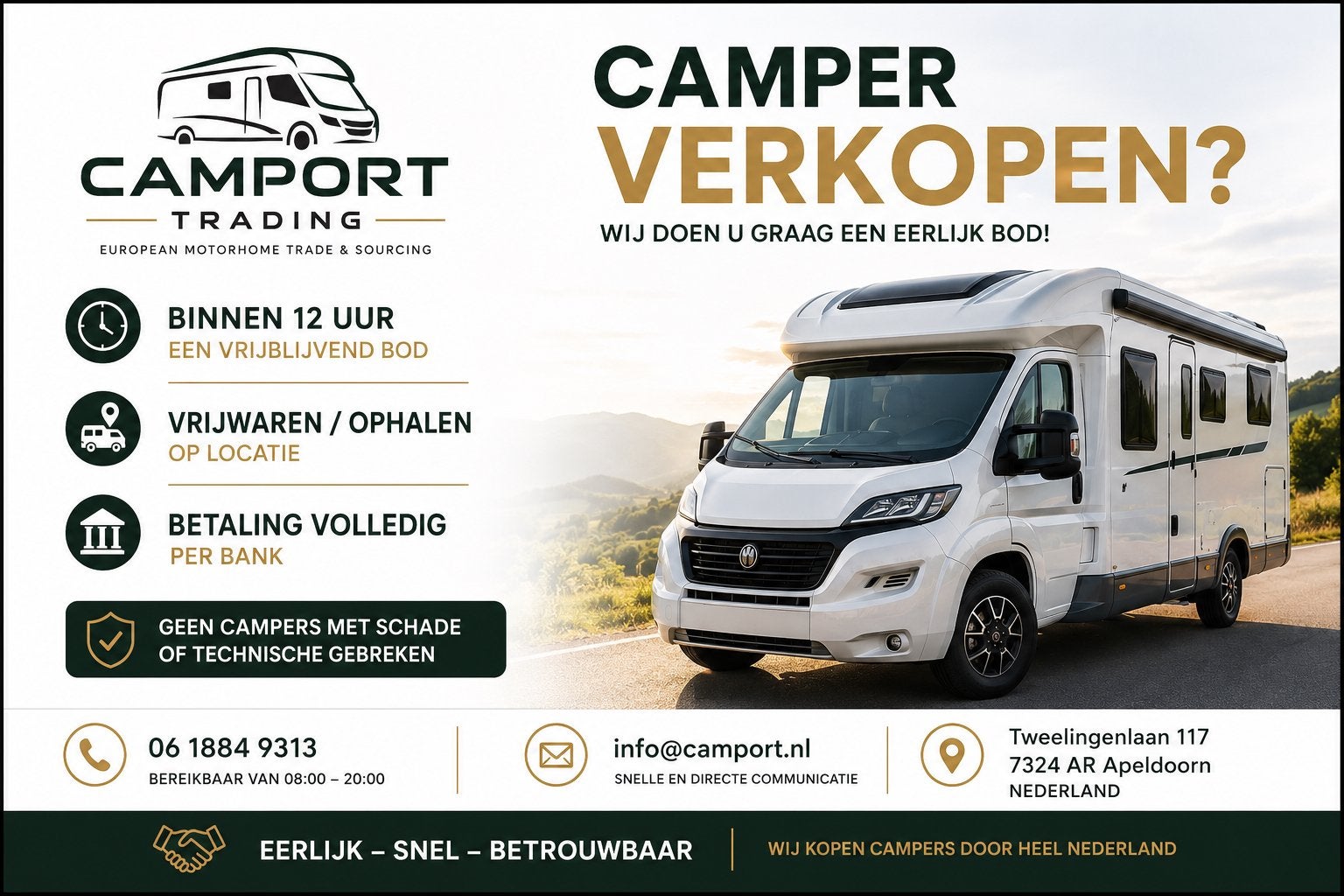 Camper verkopen? 100% Veilig | Direct geld | Vrijwaring, Bedrijf, Half-integraal, Eura Mobil