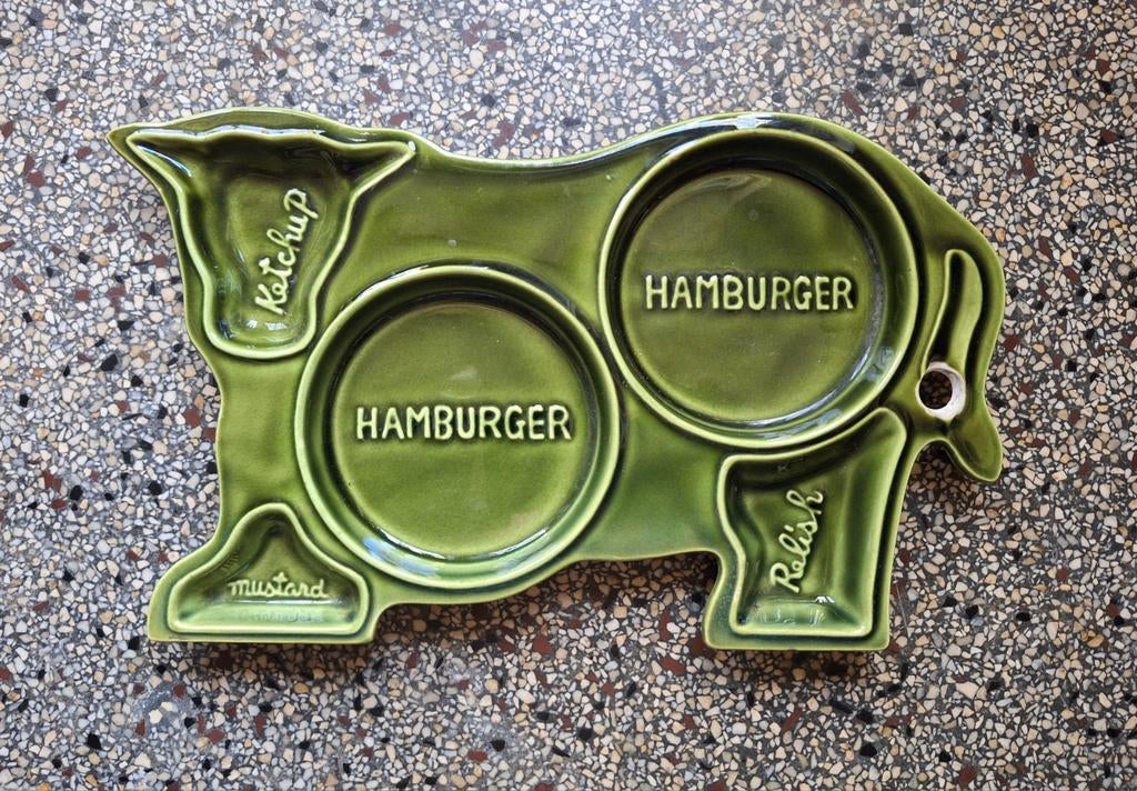 Vintage hamburger plate/bord. Keramiek/Seventies., Ophalen of Verzenden