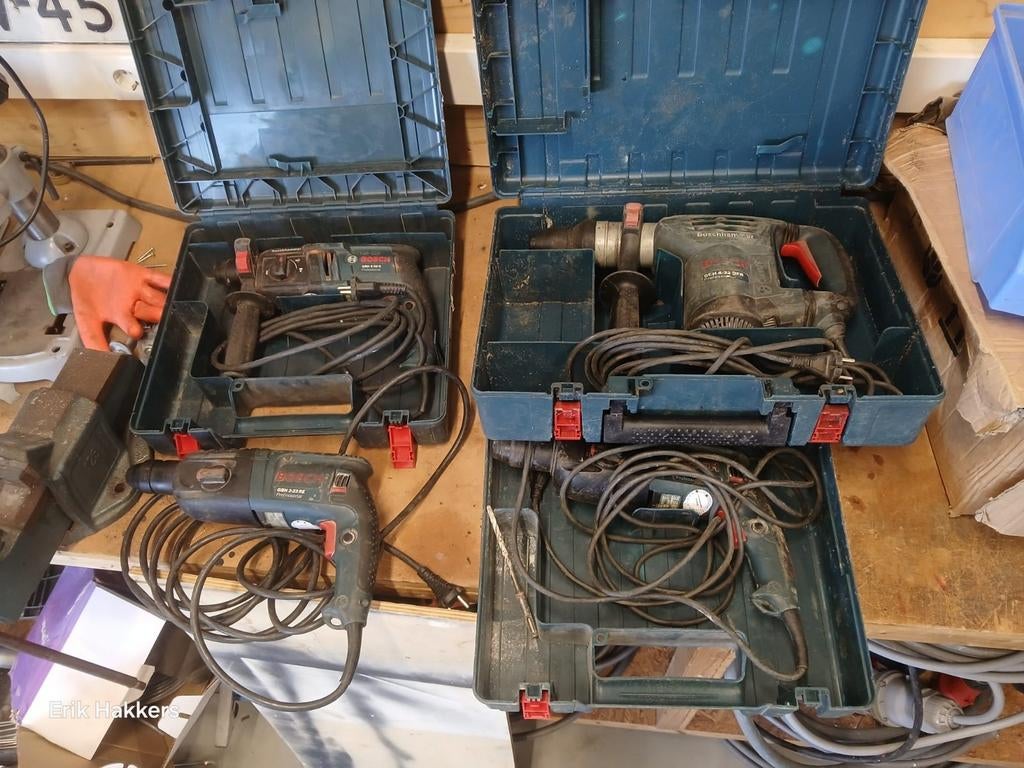 Boormachines te koop: Bosch & HBM Boorhamers (1050W), Ophalen, Boor- en/of Breekhamer, Klopboormechanisme, Gebruikt