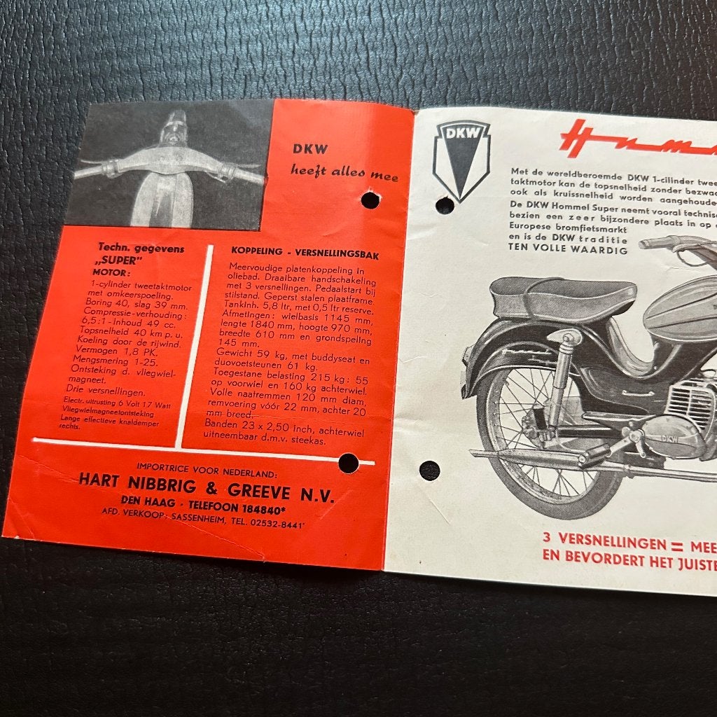 #4) DKW Hummel Super 1962 Bromfiets Folder, Verzenden, Gelezen, Folder
