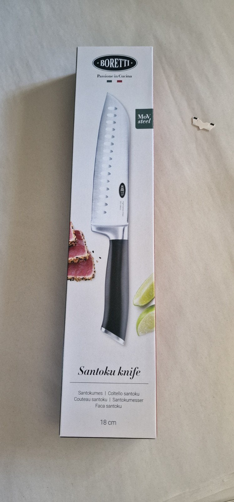 ah boretti mes santokumes knife 18 cm nieuw, Ophalen of Verzenden, Nieuw, Rvs of Chroom, Los bestek
