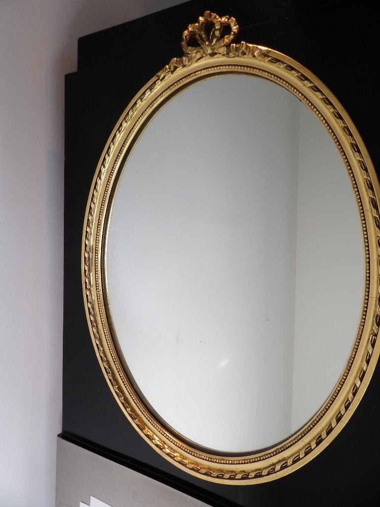 Klassieke ovale spiegel goud, Frankrijk jaren '50, Ophalen of Verzenden, Ovaal, 50 tot 100 cm