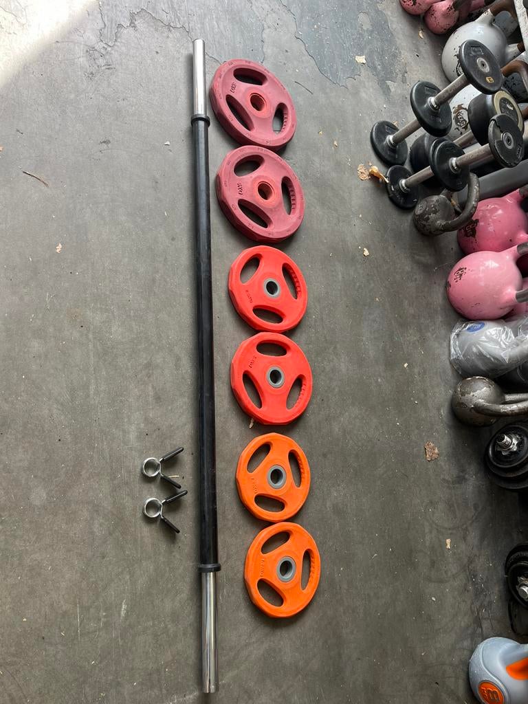 Bodypump set stang met gewichten, Gebruikt, Stang, Ophalen of Verzenden, Met gewichten