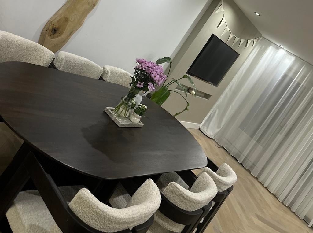 Set Salvator eettafel + salontafel + 6 stoelen mangohout, Huis en Inrichting, Ophalen, Gebruikt, 100 tot 150 cm, 50 tot 100 cm